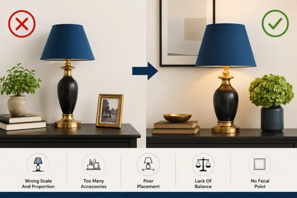 Black And Gold Table Lamps With Blue Lampshades